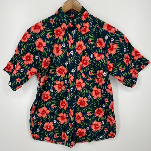 Ariat Short Sleeve Button Shirt Men's S Multicolor Floral Print Southwestern - Picture 1 of 14